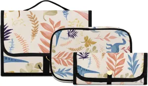 Foldable Hanging Travel Toiletry Organizer Set 3-Piece with Cosmetic Bag & Brush Holder - Cute Dinosaur (8)