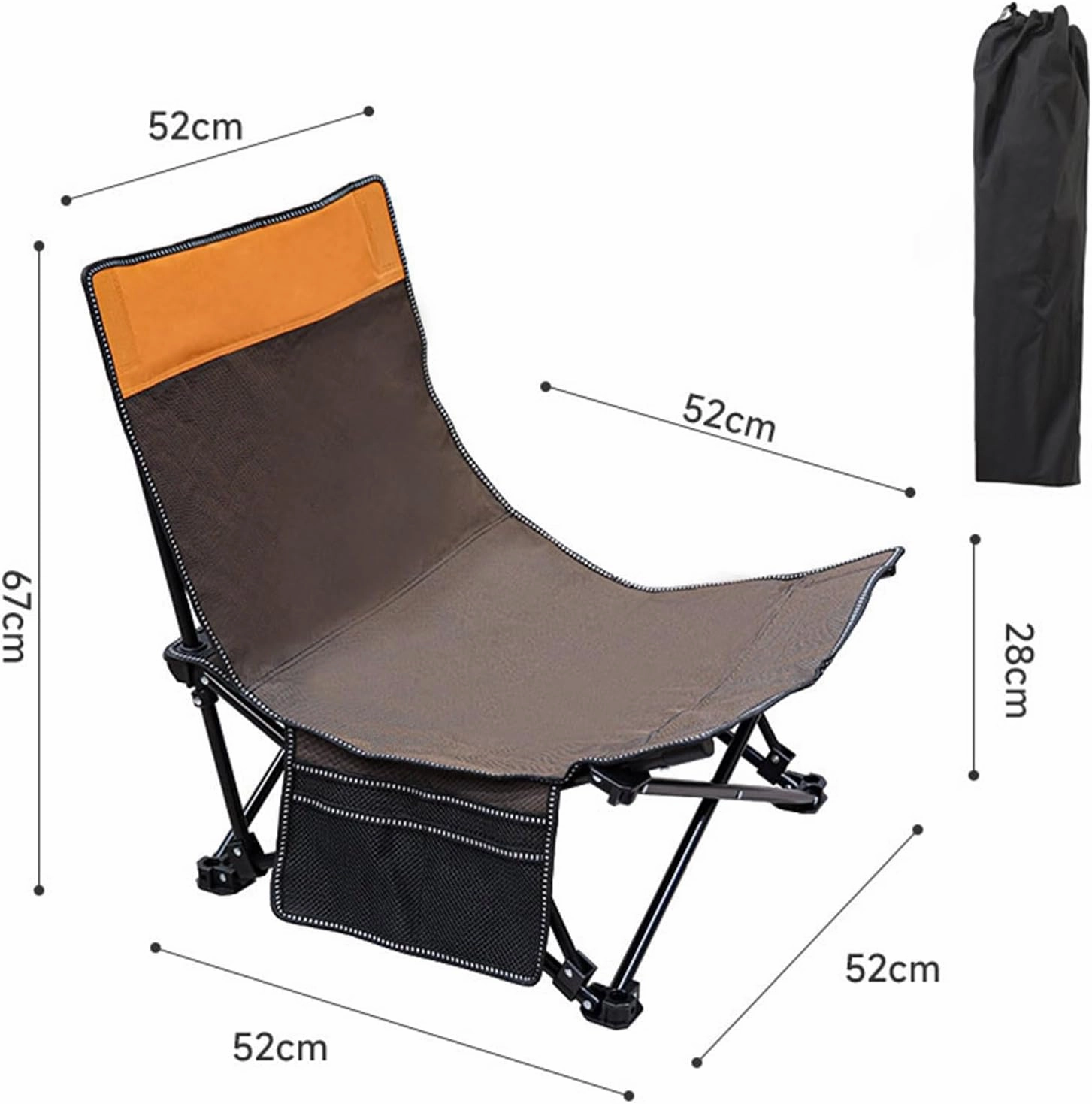 Folding Camping Chair Heavy Duty Padded Outdoor Chair with Side Pocket, Carry Bag Included, 120 KG Weight Capacity, Thicken 600D Oxford Lightweight Beach Chair, Brown