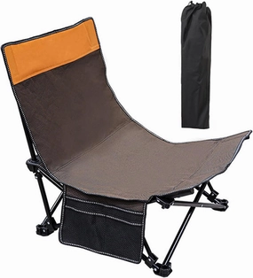 Folding Camping Chair Heavy Duty Padded Outdoor Chair with Side Pocket, Carry Bag Included, 120 KG Weight Capacity, Thicken 600D Oxford Lightweight Beach Chair, Brown