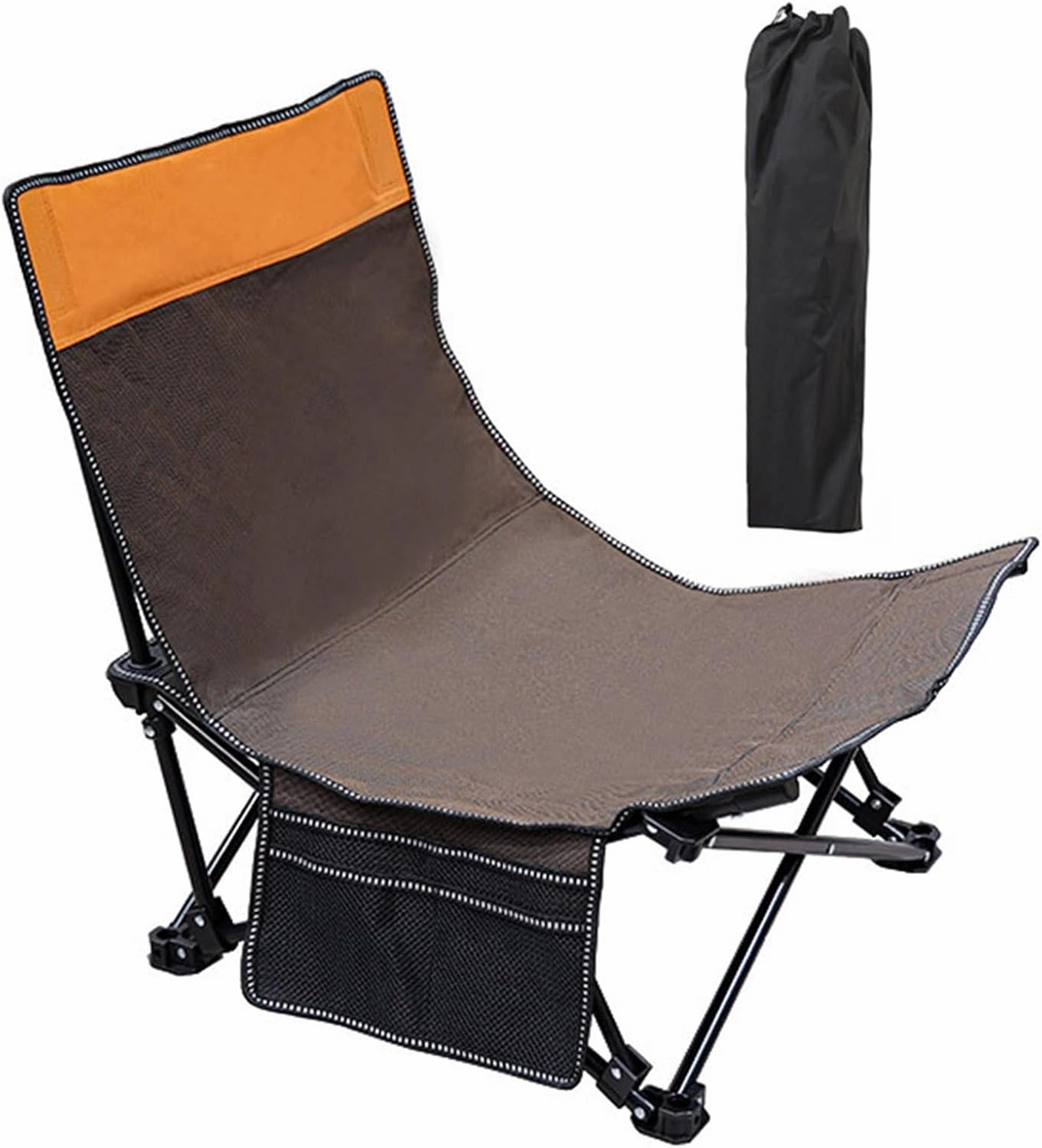 Folding Camping Chair Heavy Duty Padded Outdoor Chair with Side Pocket, Carry Bag Included, 120 KG Weight Capacity, Thicken 600D Oxford Lightweight Beach Chair, Brown