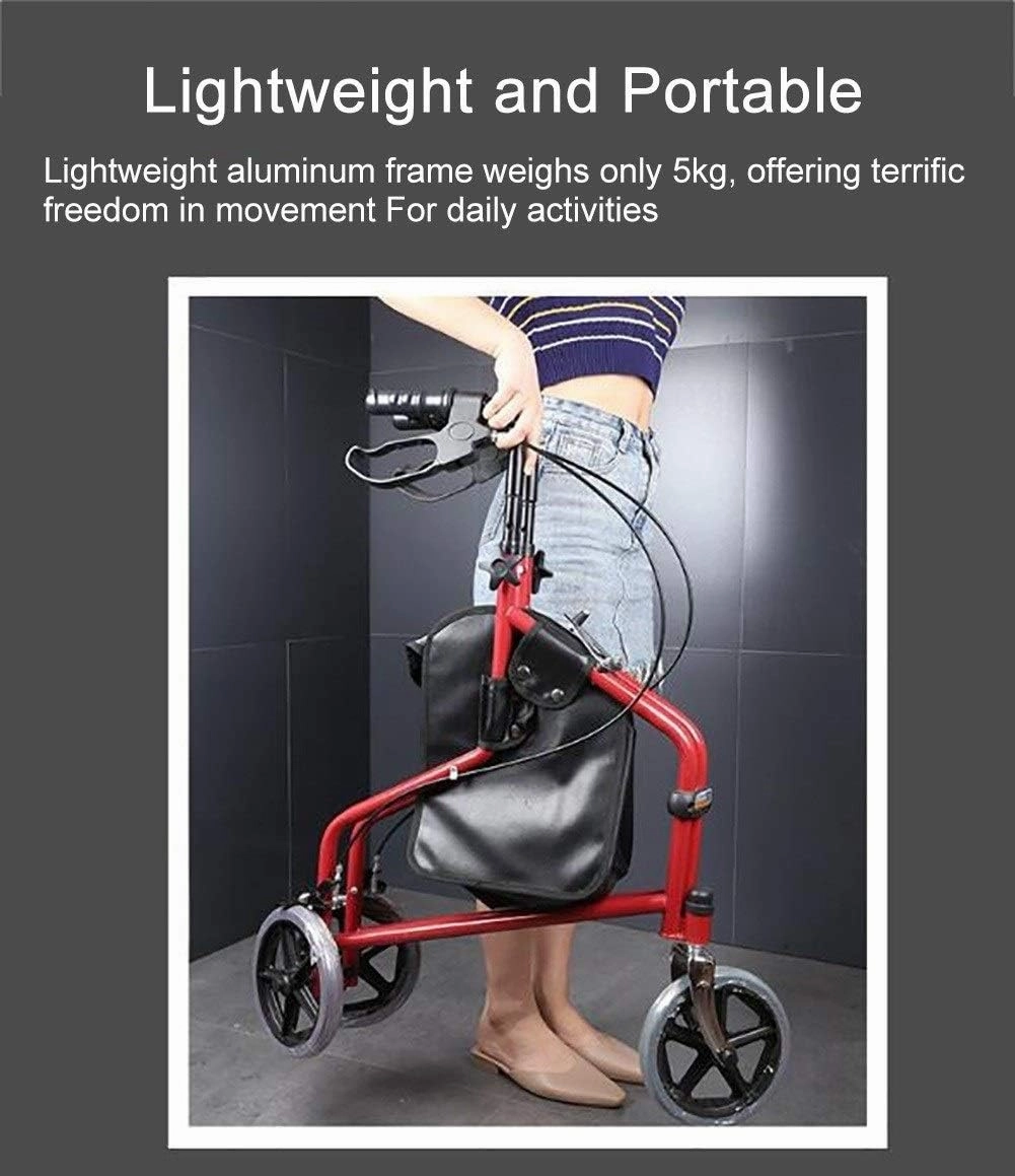 Folding Rollator 3 Big Wheels Rollator Walker for Elderly Adult,Portable Folding Step Assist with Handbrakes& Bag,8 Inch Wheels,Lightweight/Outdoor/Indoor,Blue
