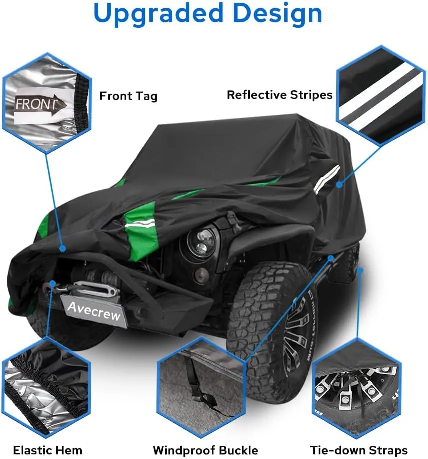 for Jeep Wrangler Cover Waterproof 4 Door, All Weather for Jeep Rain Cover for Automobiles, Outdoor Full Exterior for Jeep Covers Fits JK JL TJ YJ CJ （Green）