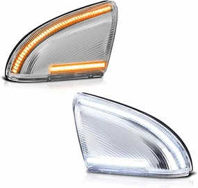 for 2009-2018 Dodge Ram 1500, 2010-2018 Ram 2500 3500 Side Mirror Turn Signal White DRL Tow Light Assembly Blinker Puddle Lamp Clear Lens Sequential Dynamic Amber LED
