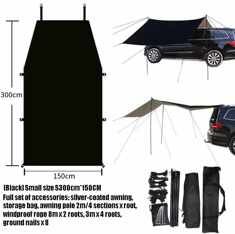 for MINI Aceman/Clubman/Cooper/Countryman/Concept Camping Tarpaulin Car Awning Waterproof Hammock Rainproof Sunshade Rainproof Awning Outdoor,A Black-S