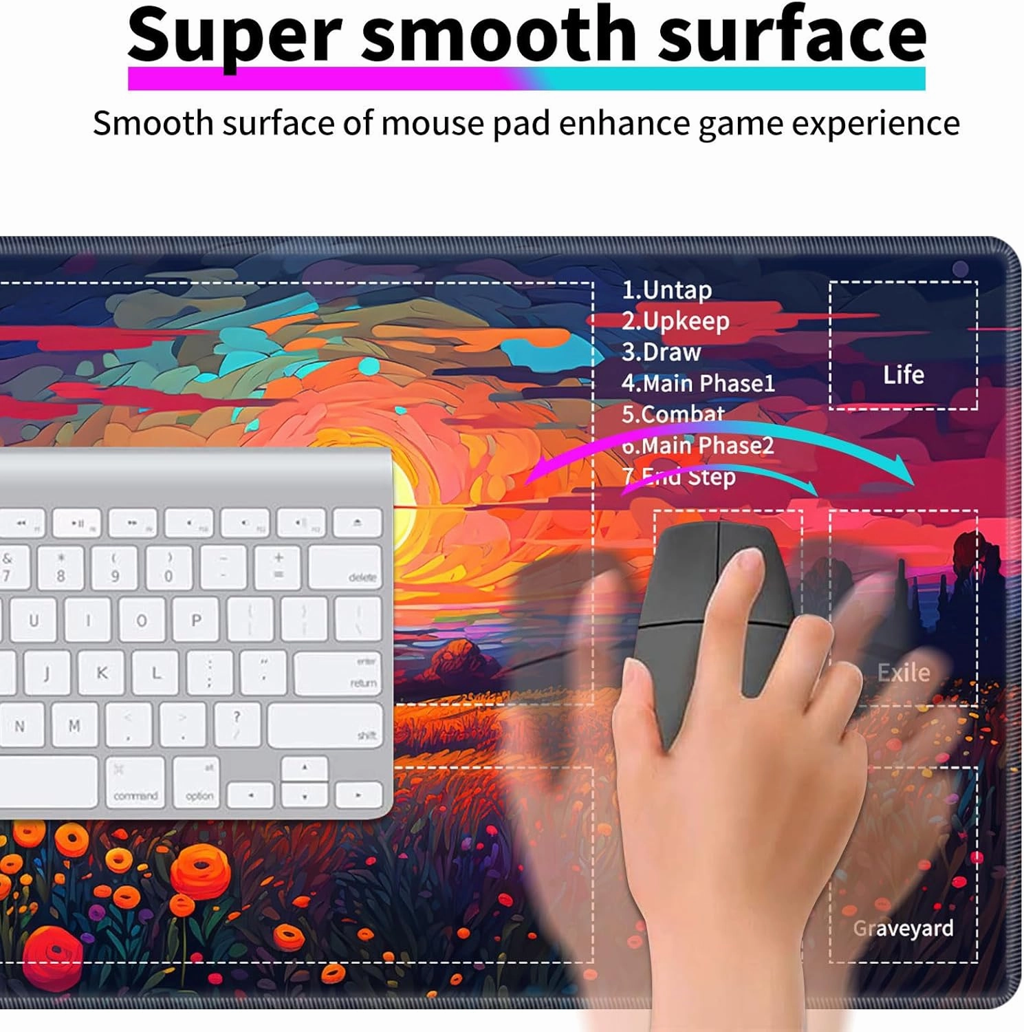 for MTG TCG Playmat,Game Play Mat for MTG TCG DTCG CCG RPG and Other Card Games/Mouse Pad 24 x 14 inches Trading Card Game Board Game with Zones and Non Slip Rubber Backing,Colorful Flower Field