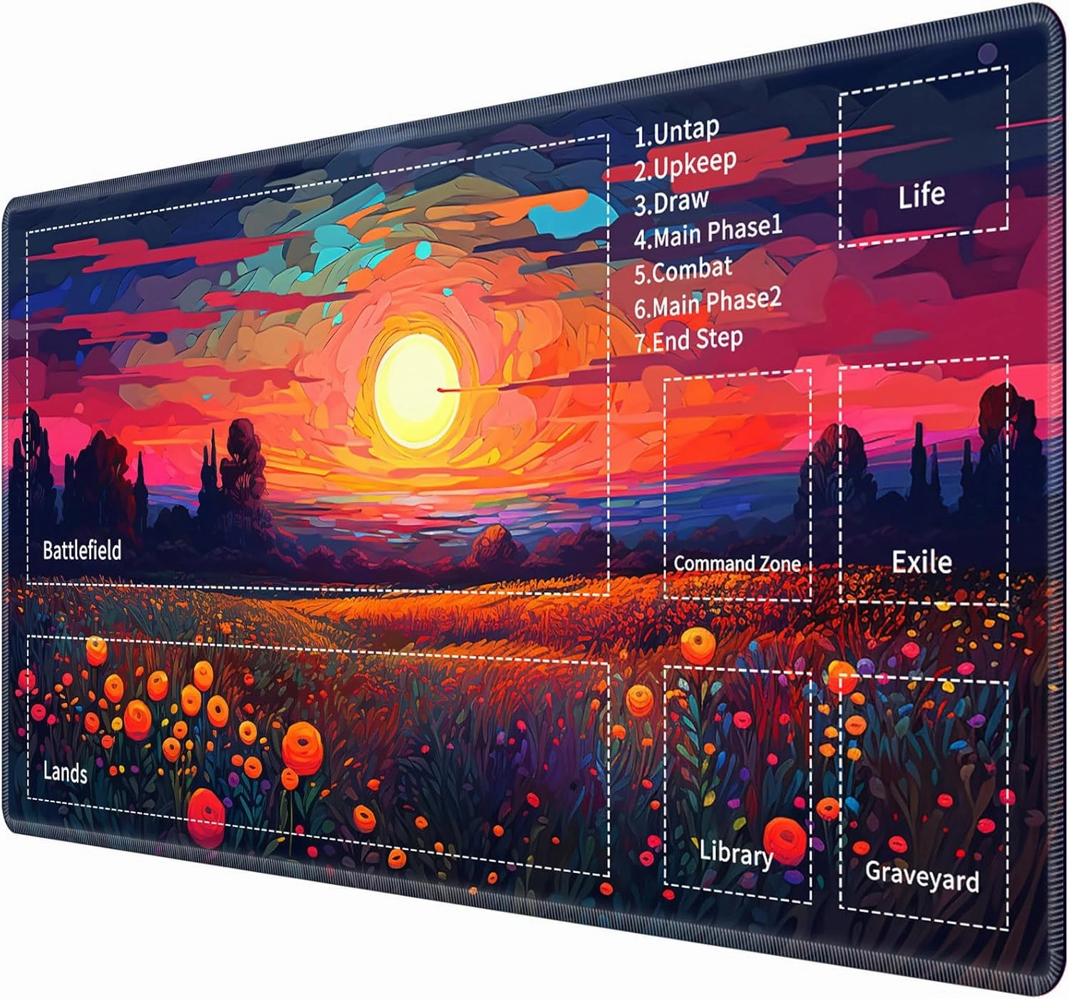 for MTG TCG Playmat,Game Play Mat for MTG TCG DTCG CCG RPG and Other Card Games/Mouse Pad 24 x 14 inches Trading Card Game Board Game with Zones and Non Slip Rubber Backing,Colorful Flower Field