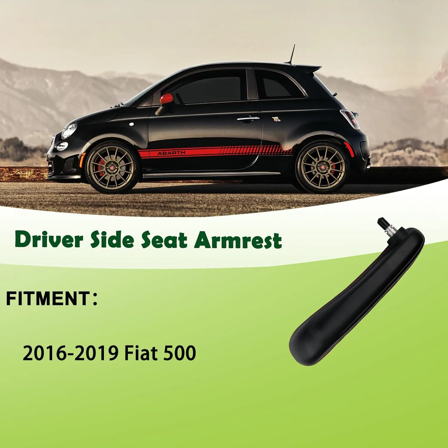 Front Driver Side Seat Armrest Adjustable Arm Rest Red Compatible with 2016-2019 Fiat 500 Replaces 6BV31KRLAA