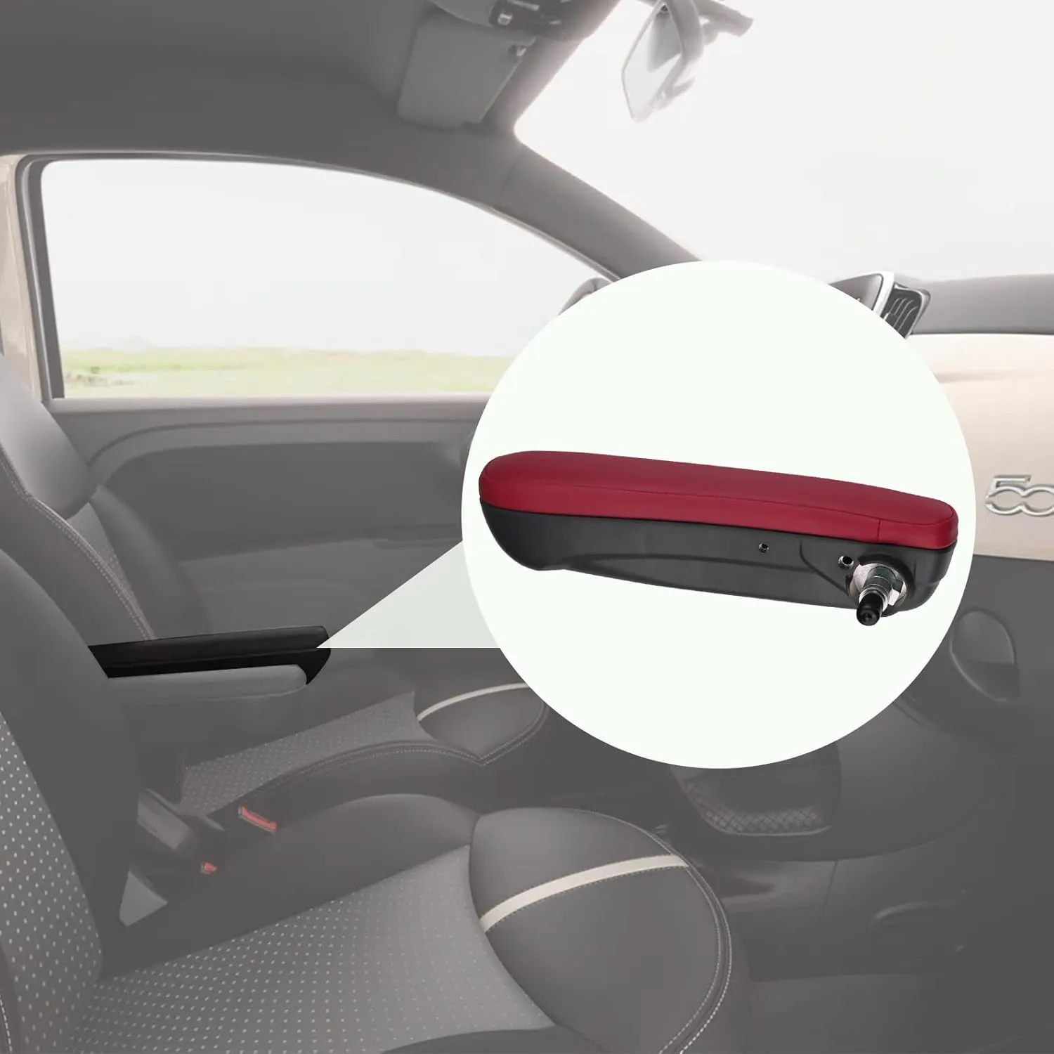 Front Driver Side Seat Armrest Adjustable Arm Rest Red Compatible with 2016-2019 Fiat 500 Replaces 6BV31KRLAA