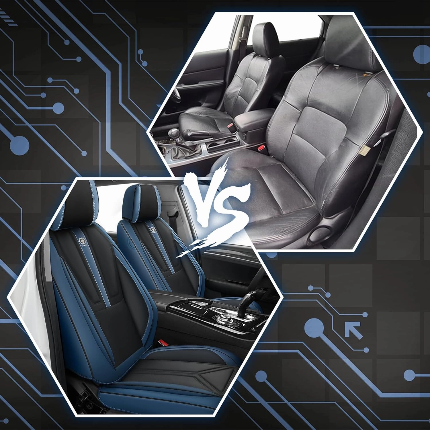 Front Seat Covers for Acura Integra 2023-2025, Premium Car Seat Protectors,Waterproof Non-Slip Seat Cushion,Luxury Automotive Interior Accessories Covers(2 Front Set, Black-Blue)
