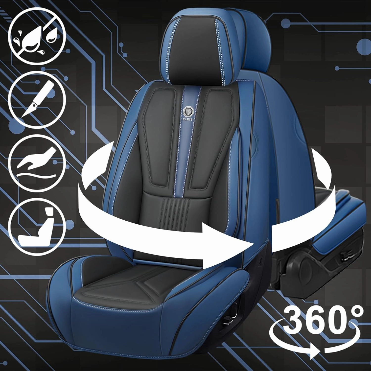 Front Seat Covers for Acura Integra 2023-2025, Premium Car Seat Protectors,Waterproof Non-Slip Seat Cushion,Luxury Automotive Interior Accessories Covers(2 Front Set, Black-Blue)