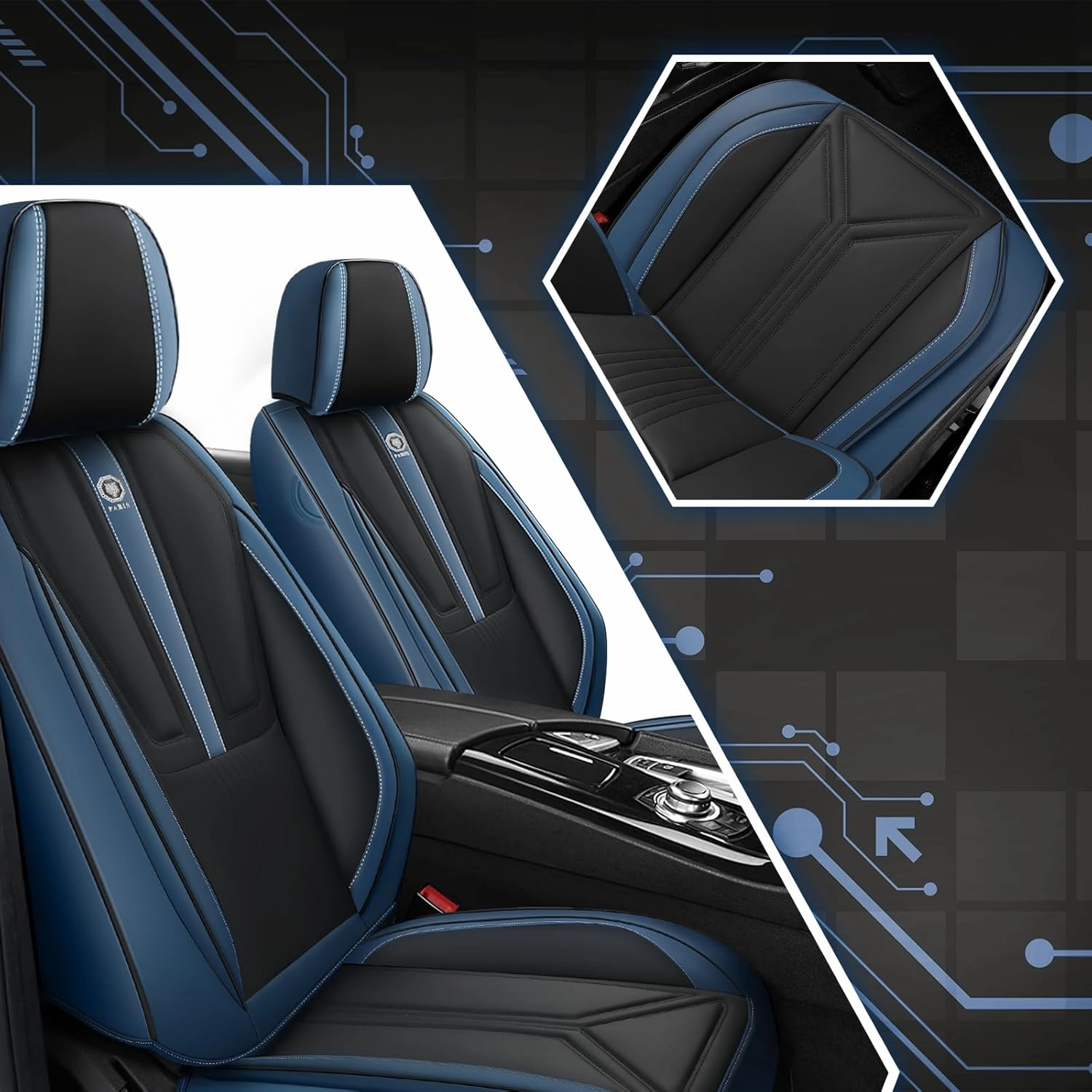 Front Seat Covers for Acura Integra 2023-2025, Premium Car Seat Protectors,Waterproof Non-Slip Seat Cushion,Luxury Automotive Interior Accessories Covers(2 Front Set, Black-Blue)