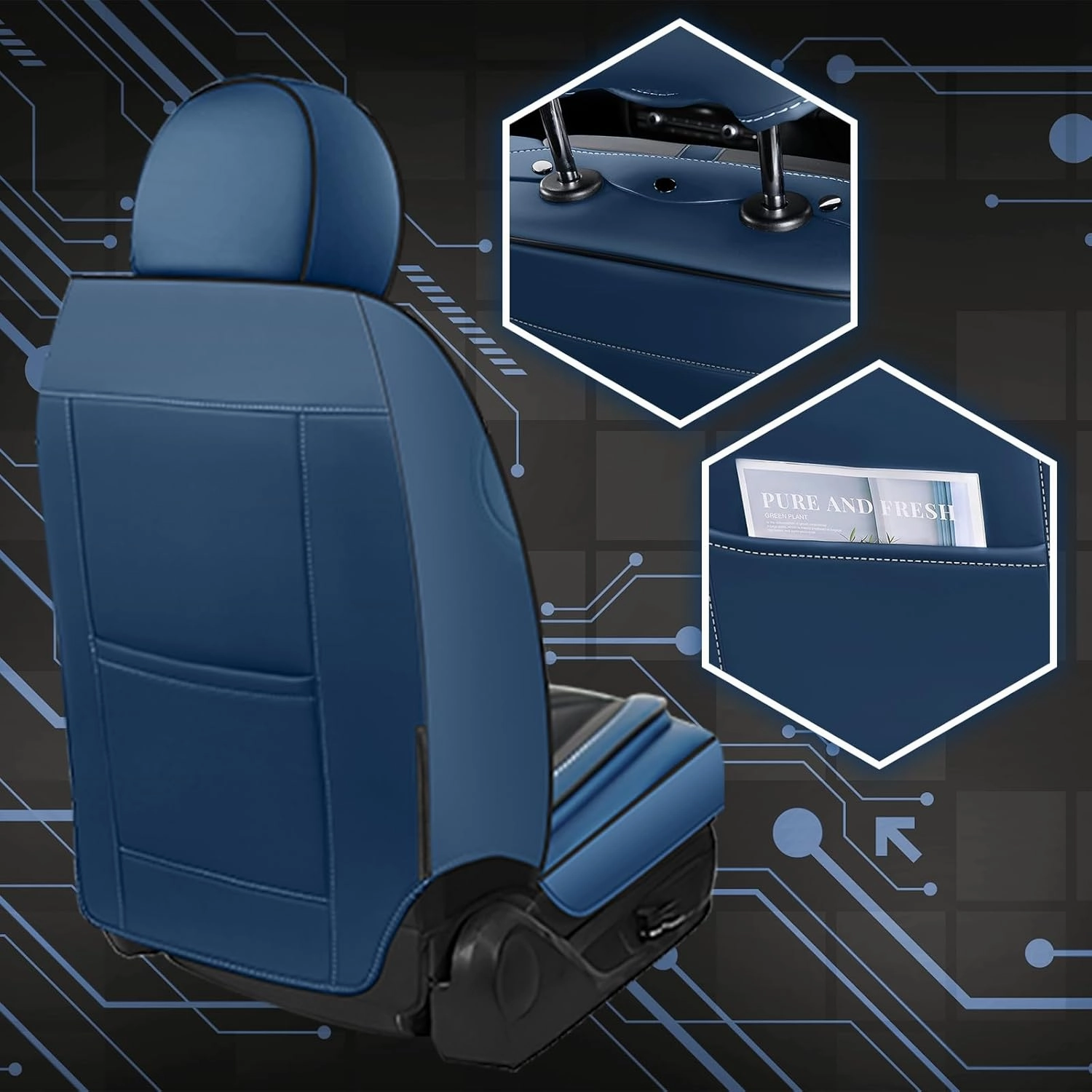 Front Seat Covers for Acura Integra 2023-2025, Premium Car Seat Protectors,Waterproof Non-Slip Seat Cushion,Luxury Automotive Interior Accessories Covers(2 Front Set, Black-Blue)