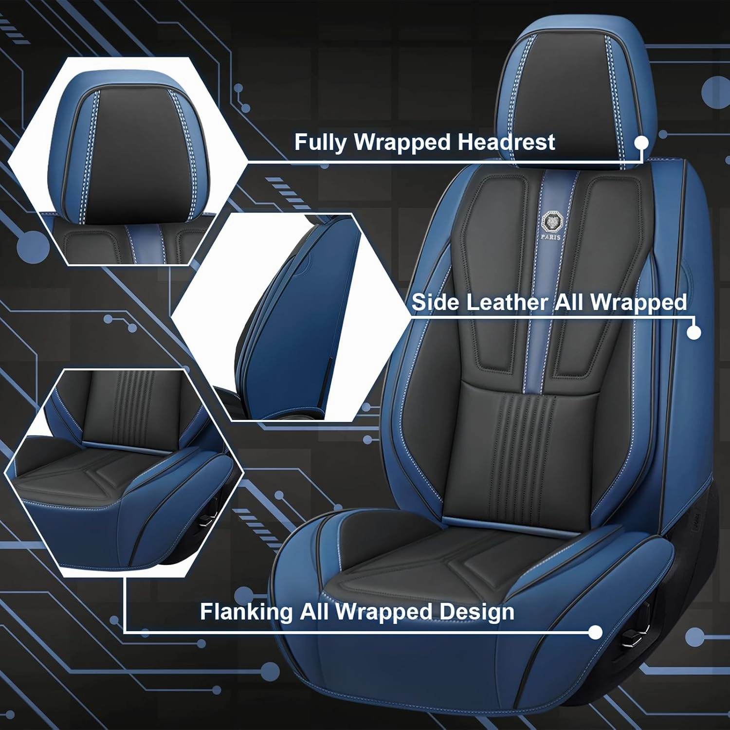 Front Seat Covers for Acura Integra 2023-2025, Premium Car Seat Protectors,Waterproof Non-Slip Seat Cushion,Luxury Automotive Interior Accessories Covers(2 Front Set, Black-Blue)