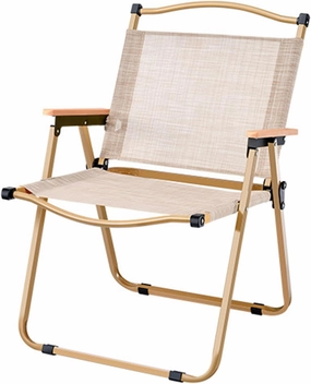 Fully Padded Camping Chair with Lumbar Support, Heavy Duty Fold Chair with Wooden Armrests, Support 300 LBS, Concert Outdoor Foldable Camp Chairs, 54x45x61cm, Beige