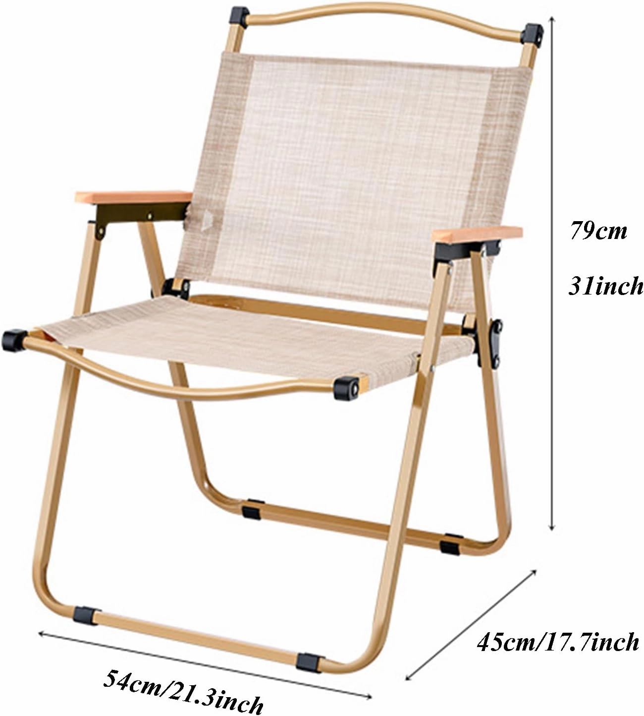 Fully Padded Camping Chair with Lumbar Support, Heavy Duty Fold Chair with Wooden Armrests, Support 300 LBS, Concert Outdoor Foldable Camp Chairs, 54x45x61cm, Beige