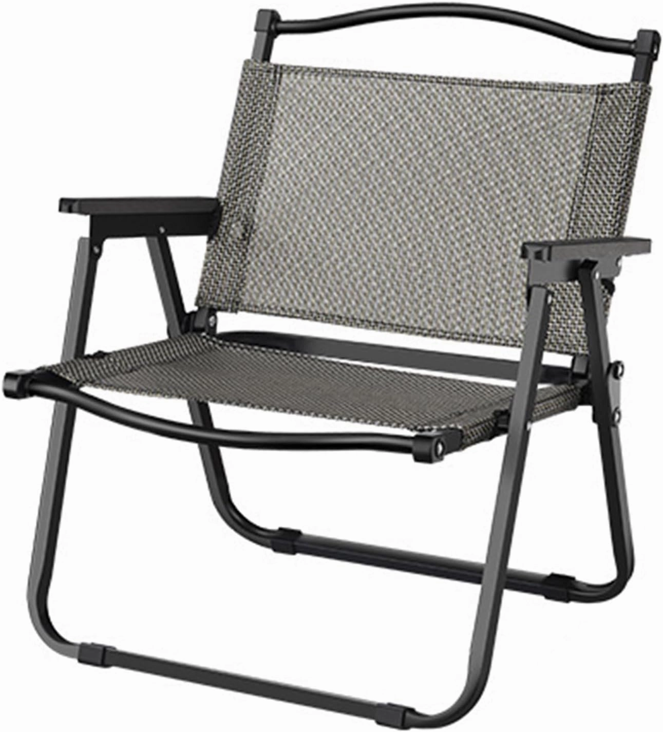 Fully Padded Camping Chair with Lumbar Support, Heavy Duty Fold Chair with Wooden Armrests, Support 300 LBS, Concert Outdoor Foldable Camp Chairs, 54x45x61cm, Black