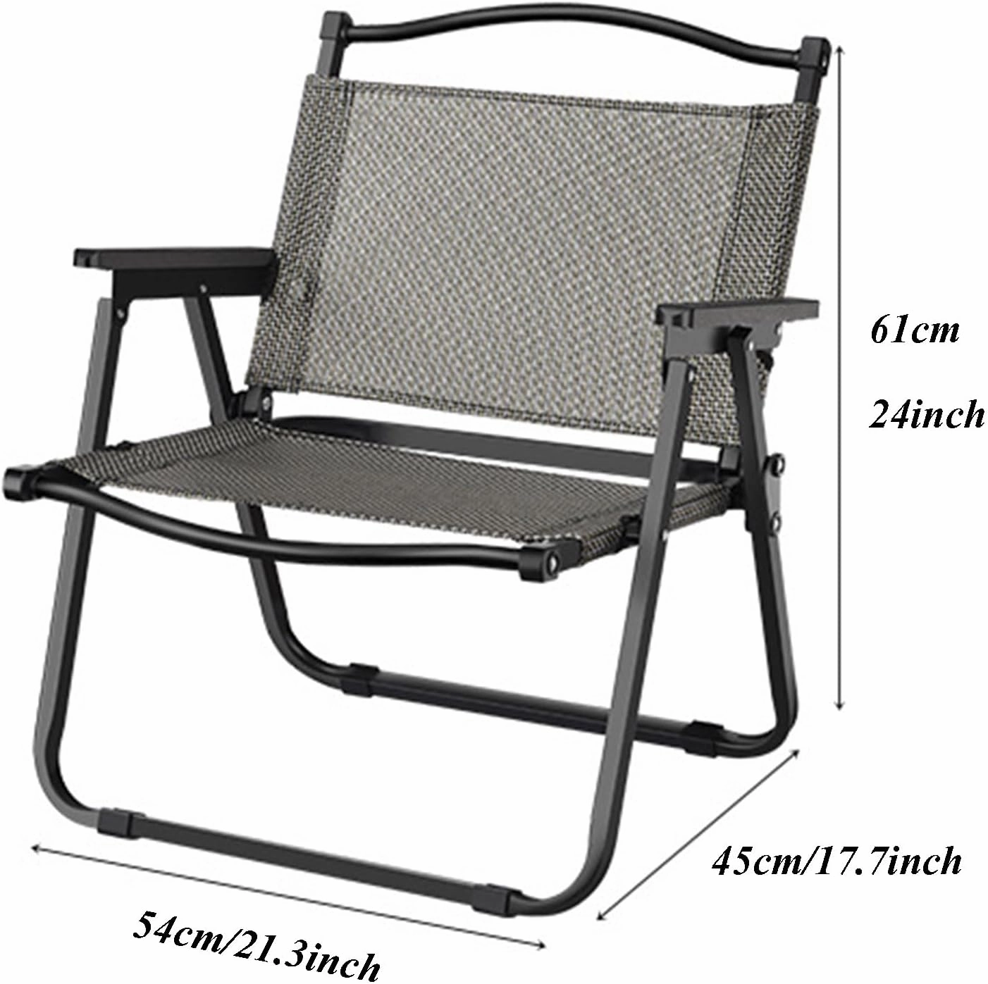 Fully Padded Camping Chair with Lumbar Support, Heavy Duty Fold Chair with Wooden Armrests, Support 300 LBS, Concert Outdoor Foldable Camp Chairs, 54x45x61cm, Black