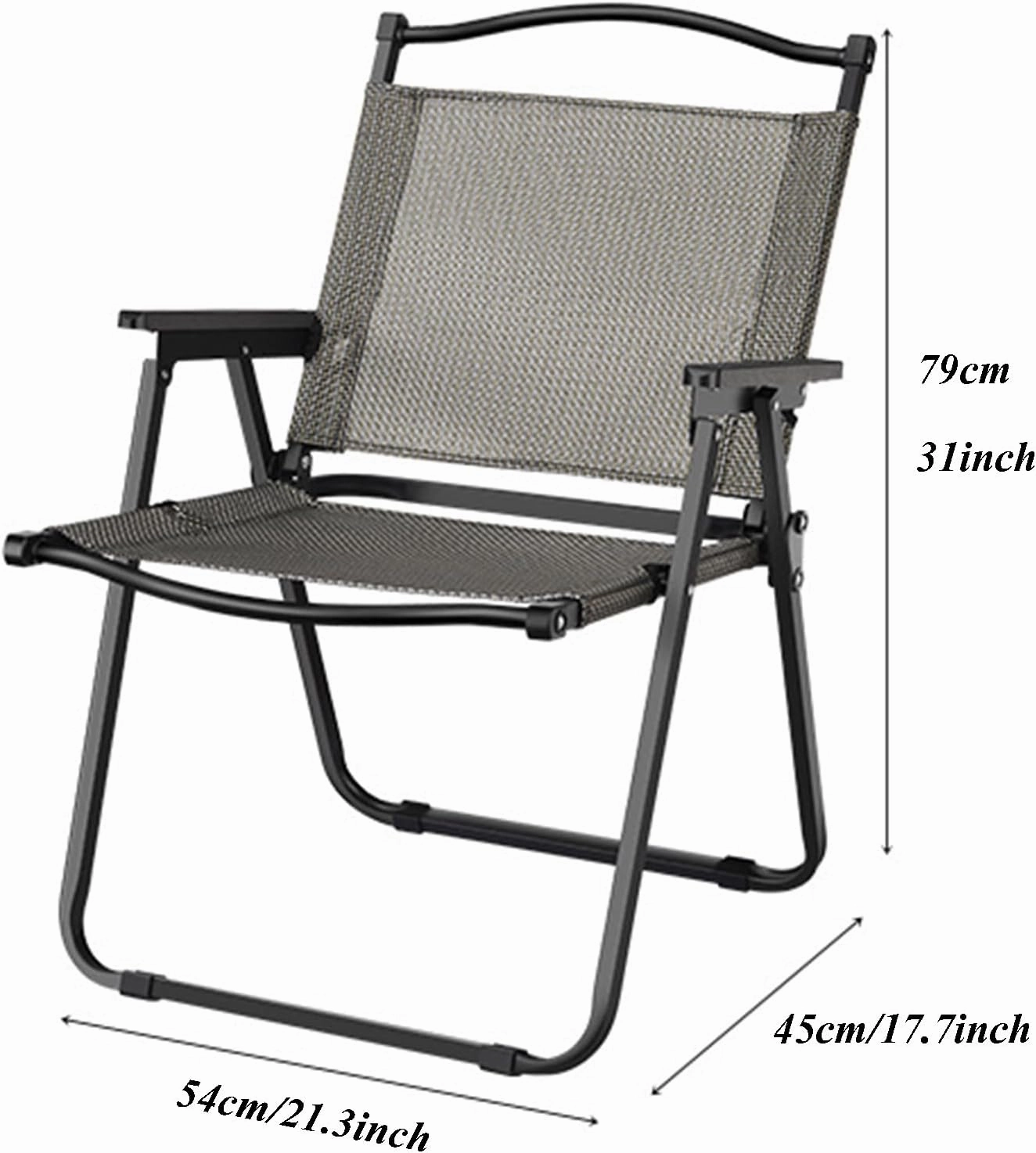 Fully Padded Camping Chair with Lumbar Support, Heavy Duty Fold Chair with Wooden Armrests, Support 300 LBS, Concert Outdoor Foldable Camp Chairs, 54x45x79cm, Black