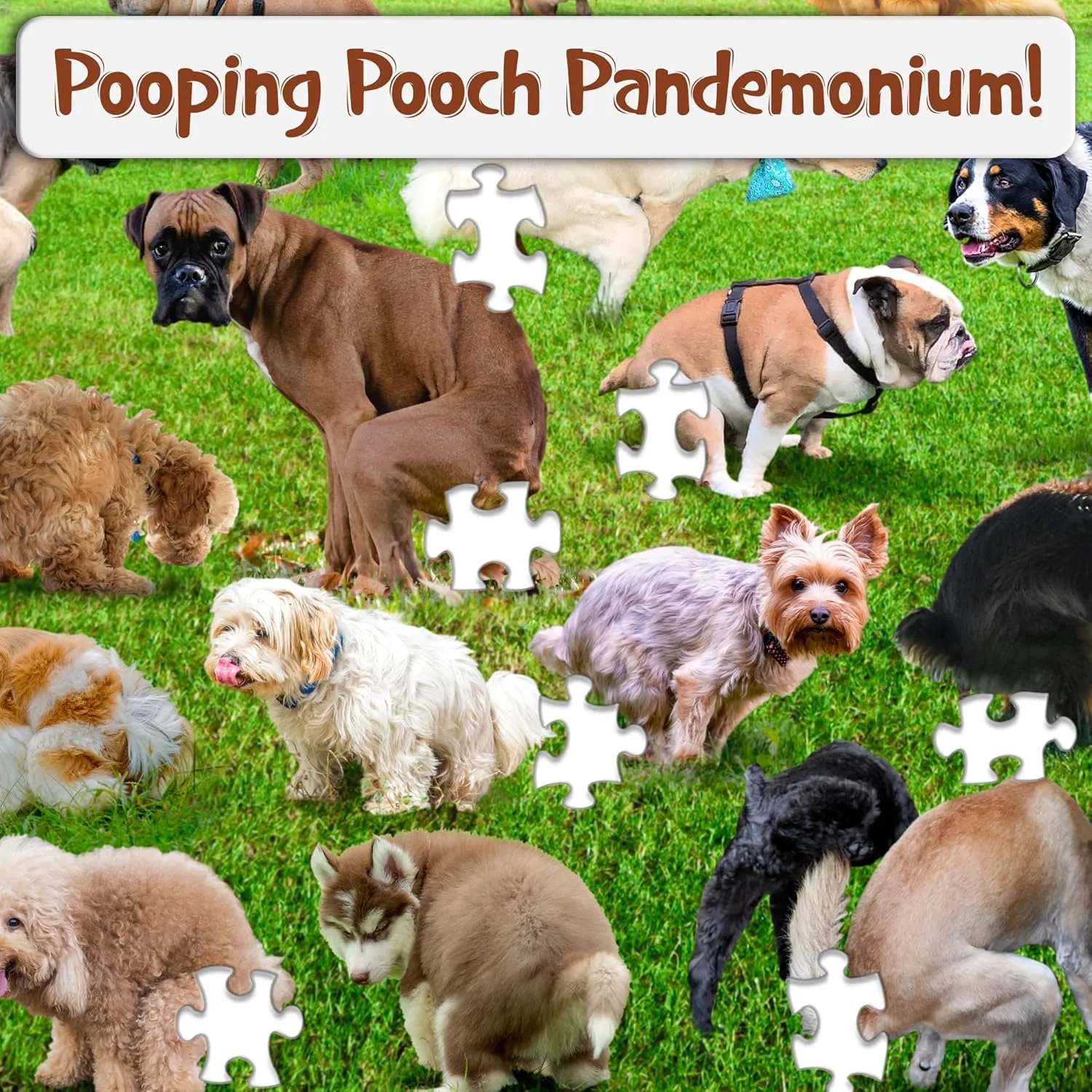 Funwares Original 101 Pooping Puppies - Hilarious 1000 Piece Jigsaw Puzzle - Perfect White Elephant Gag Gift - Funny Dog Pooping Puzzle for Adults and Kids