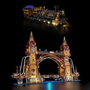 FUNWHOLE Steampunk City Bridge Lighting Building-Bricks Set & Train Lighting Building Bricks Set