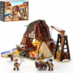 FUNWHOLE Wild West Gold Mine Lighting Building-Bricks Set - Western Prospector’s Dig Entrance 658 Pcs Mining Playset for Adults and West Lovers