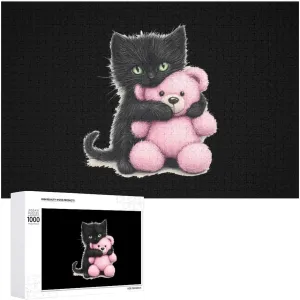 Furry Black Cat Teddy Bear DIY Wooden Puzzle Adult Picture Puzzles Colorful Home Decorations Creative Gifts