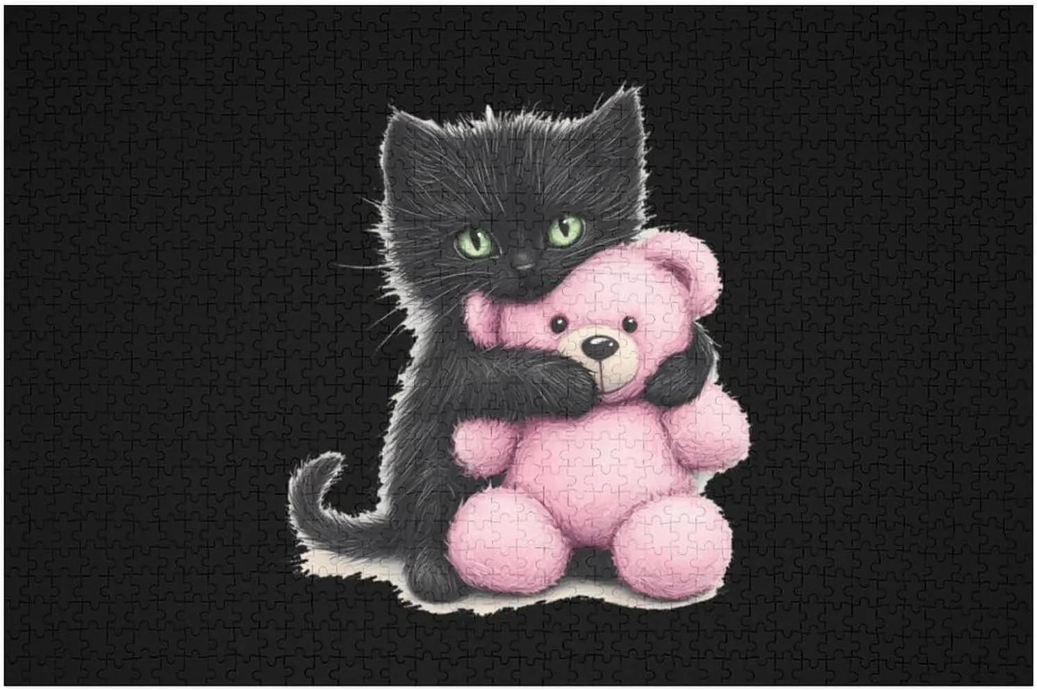 Furry Black Cat Teddy Bear DIY Wooden Puzzle Adult Picture Puzzles Colorful Home Decorations Creative Gifts