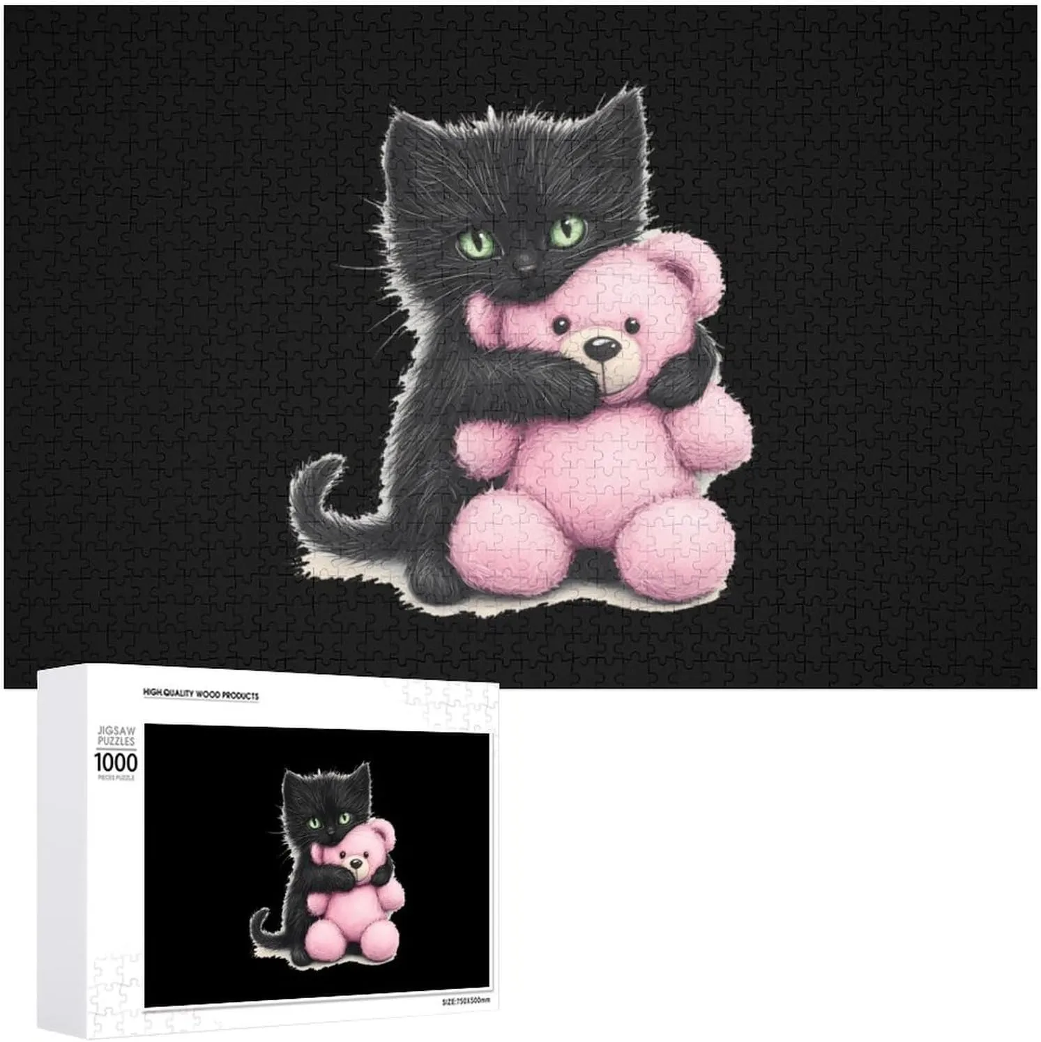 Furry Black Cat Teddy Bear DIY Wooden Puzzle Adult Picture Puzzles Colorful Home Decorations Creative Gifts