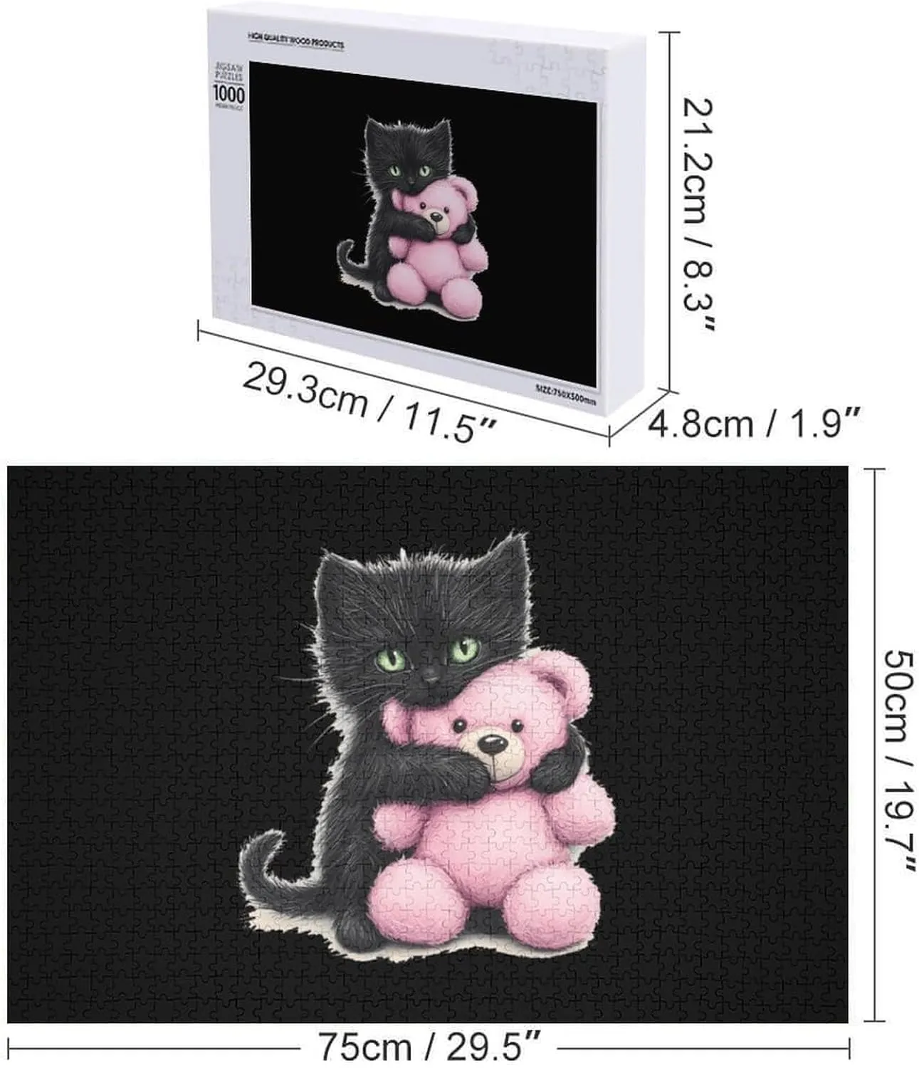 Furry Black Cat Teddy Bear DIY Wooden Puzzle Adult Picture Puzzles Colorful Home Decorations Creative Gifts