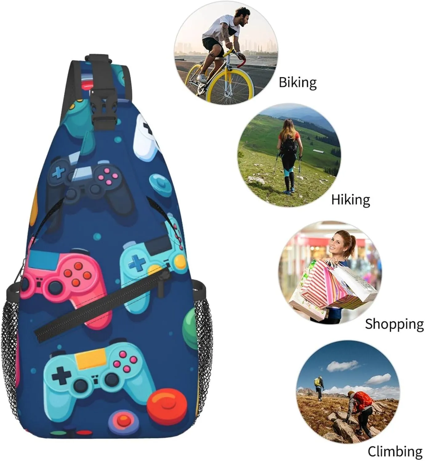 Game Handle Outdoor Crossbody Shoulder Bag For Unisex Young Adult Hiking Bicycling