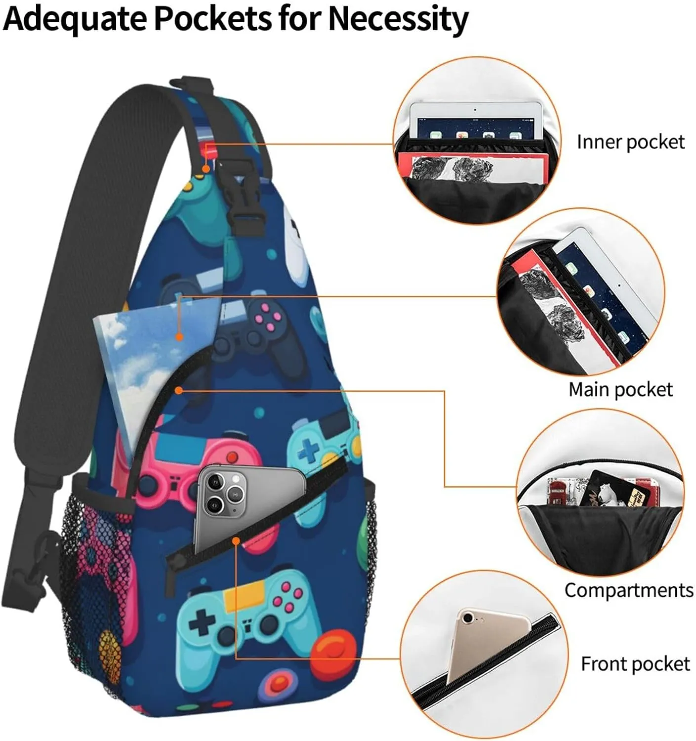 Game Handle Outdoor Crossbody Shoulder Bag For Unisex Young Adult Hiking Bicycling