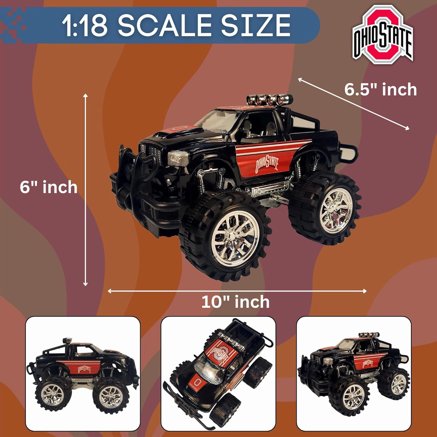 Game Day Outfitters Ohio State University Buckeyes Monster Truck Push and Go, Friction Powered | Officially Licensed NCAA Logo Toy Truck 1:18 Scale Truck | for Fans, Boys, Kids
