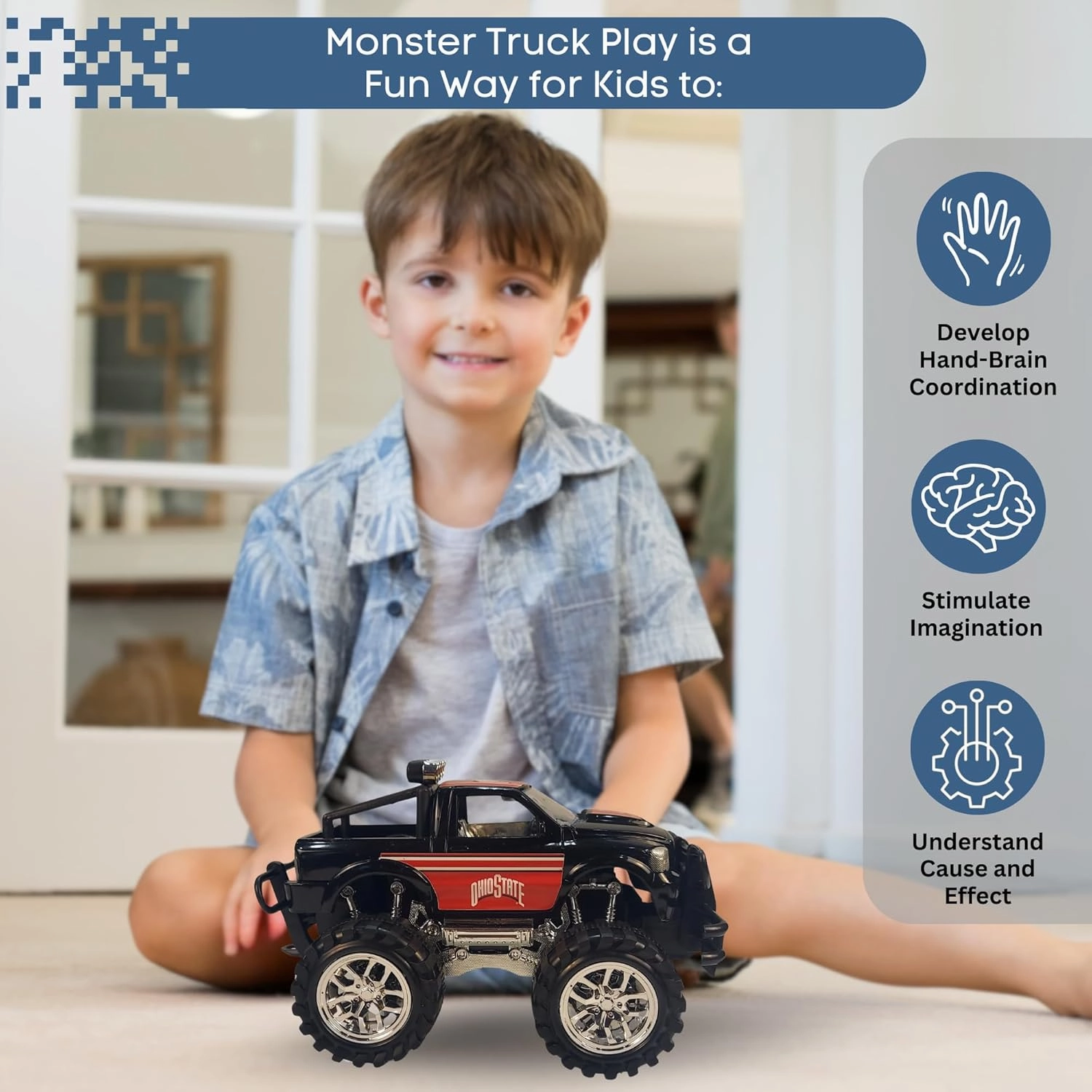 Game Day Outfitters Ohio State University Buckeyes Monster Truck Push and Go, Friction Powered | Officially Licensed NCAA Logo Toy Truck 1:18 Scale Truck | for Fans, Boys, Kids