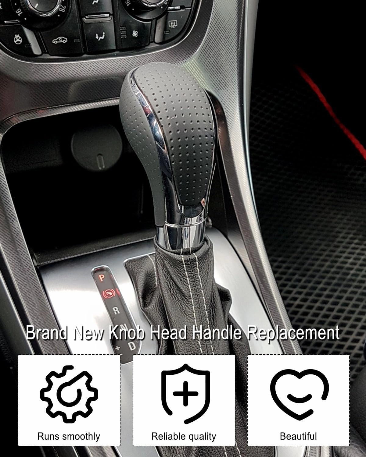 Gear Shifter Knob for Buick Verano 2012-2017 Gear Shift Knob Leather Car Stick Lever Handle Shifter Head Transmission Gear Shift Lever Knob, Perforated Leather Black