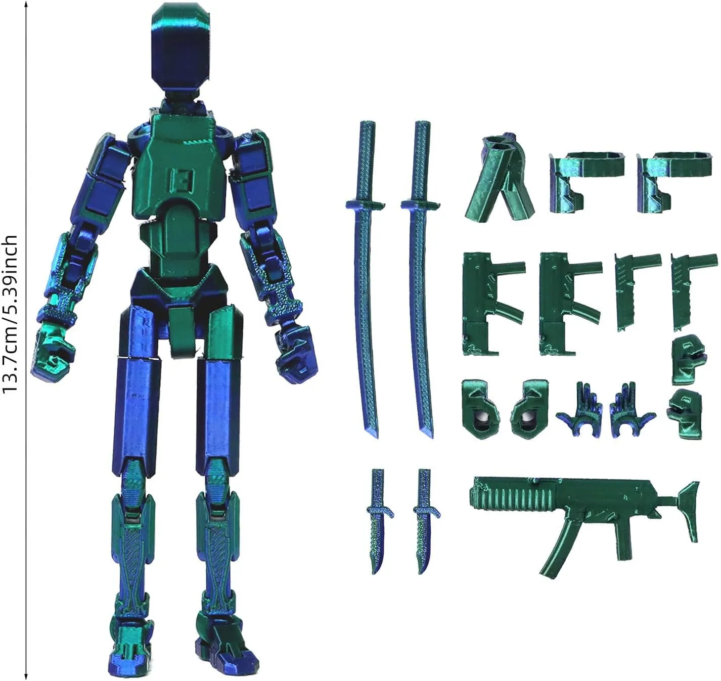 Generic Fifth Generation T13 Action Figure 4 Pack, 3D Printed Human Body Model, Lucky 13 Action Figure,Multi-Joint Movable Robot, PVC Model Full Body Mobile Robot Desktop Decoration