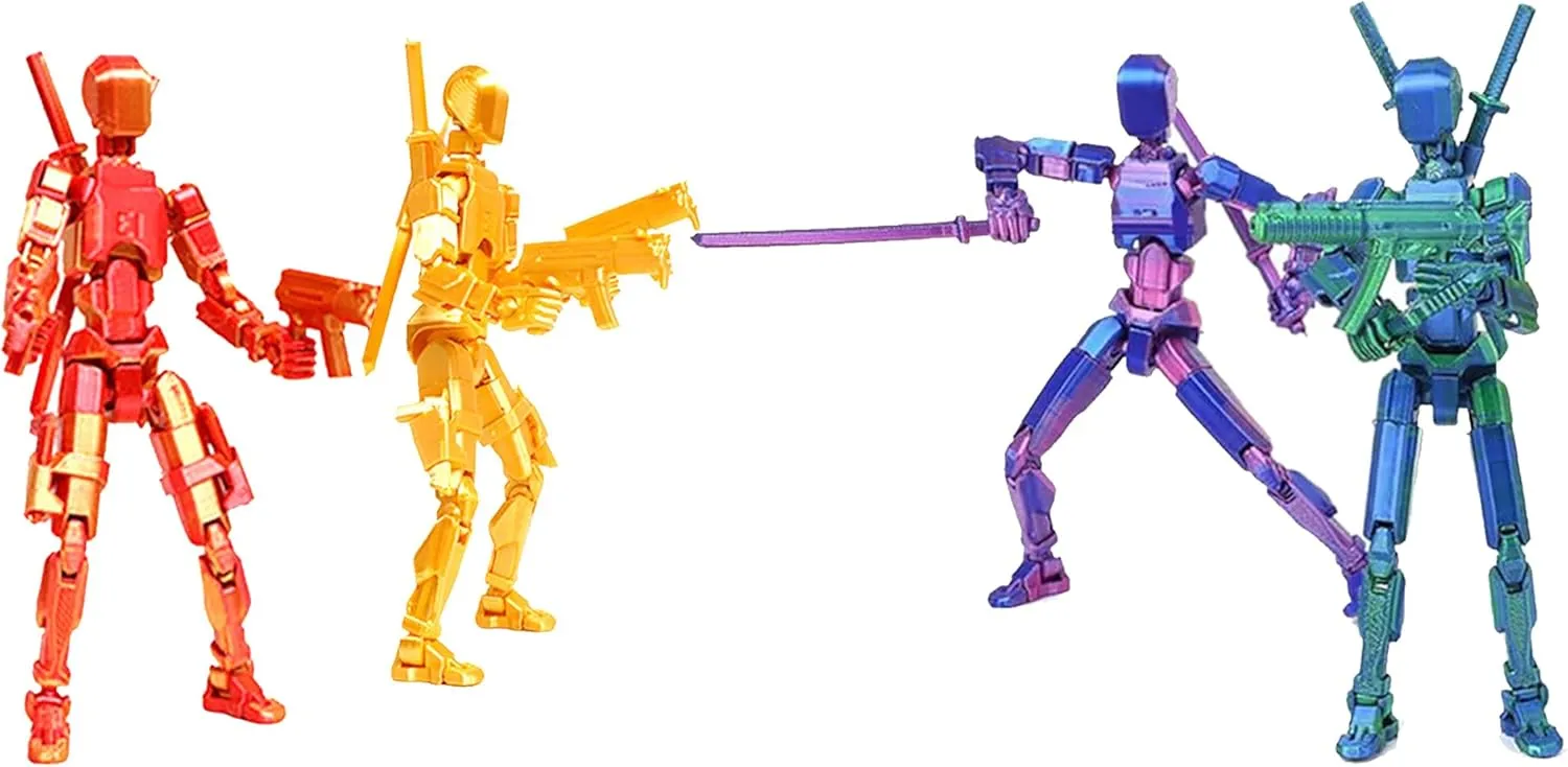 Generic Fifth Generation T13 Action Figure 4 Pack, 3D Printed Human Body Model, Lucky 13 Action Figure,Multi-Joint Movable Robot, PVC Model Full Body Mobile Robot Desktop Decoration