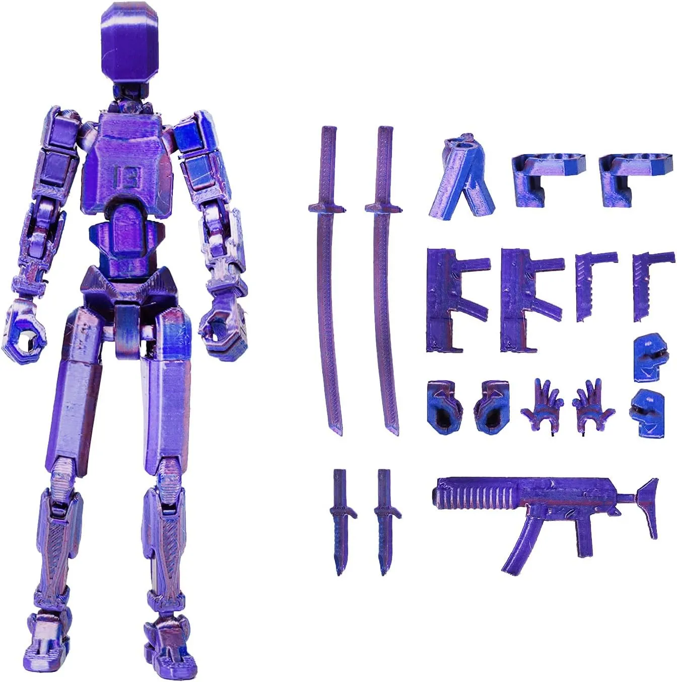 Generic Fifth Generation T13 Action Figure 4 Pack, 3D Printed Human Body Model, Lucky 13 Action Figure,Multi-Joint Movable Robot, PVC Model Full Body Mobile Robot Desktop Decoration