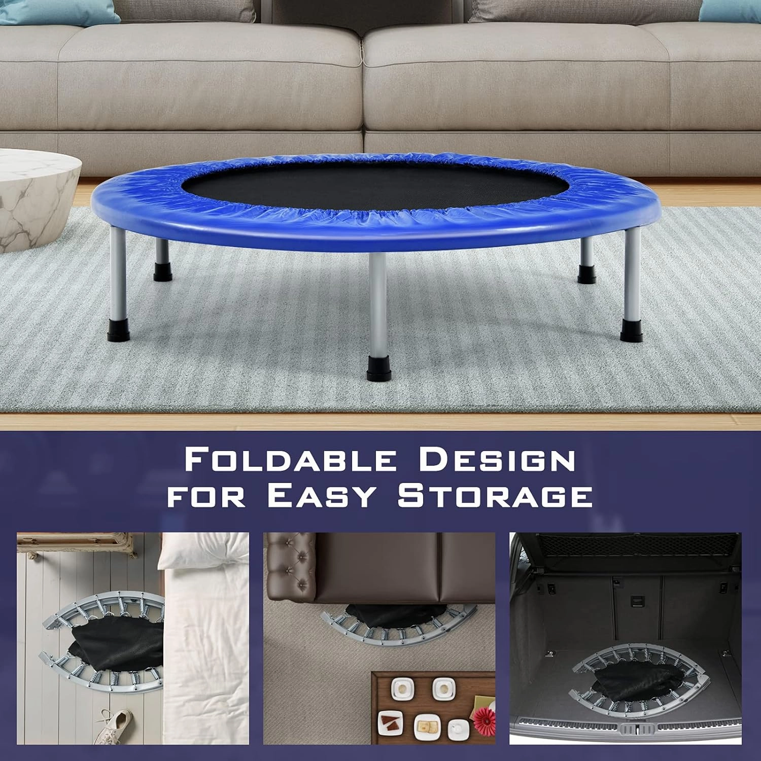 Giantex 36" 38" Folding Mini Trampoline, Portable Recreational Fitness Trampoline for Adults, Kids, Max Load 330lbs, Foldable Indoor Exercise Rebounder Trampoline