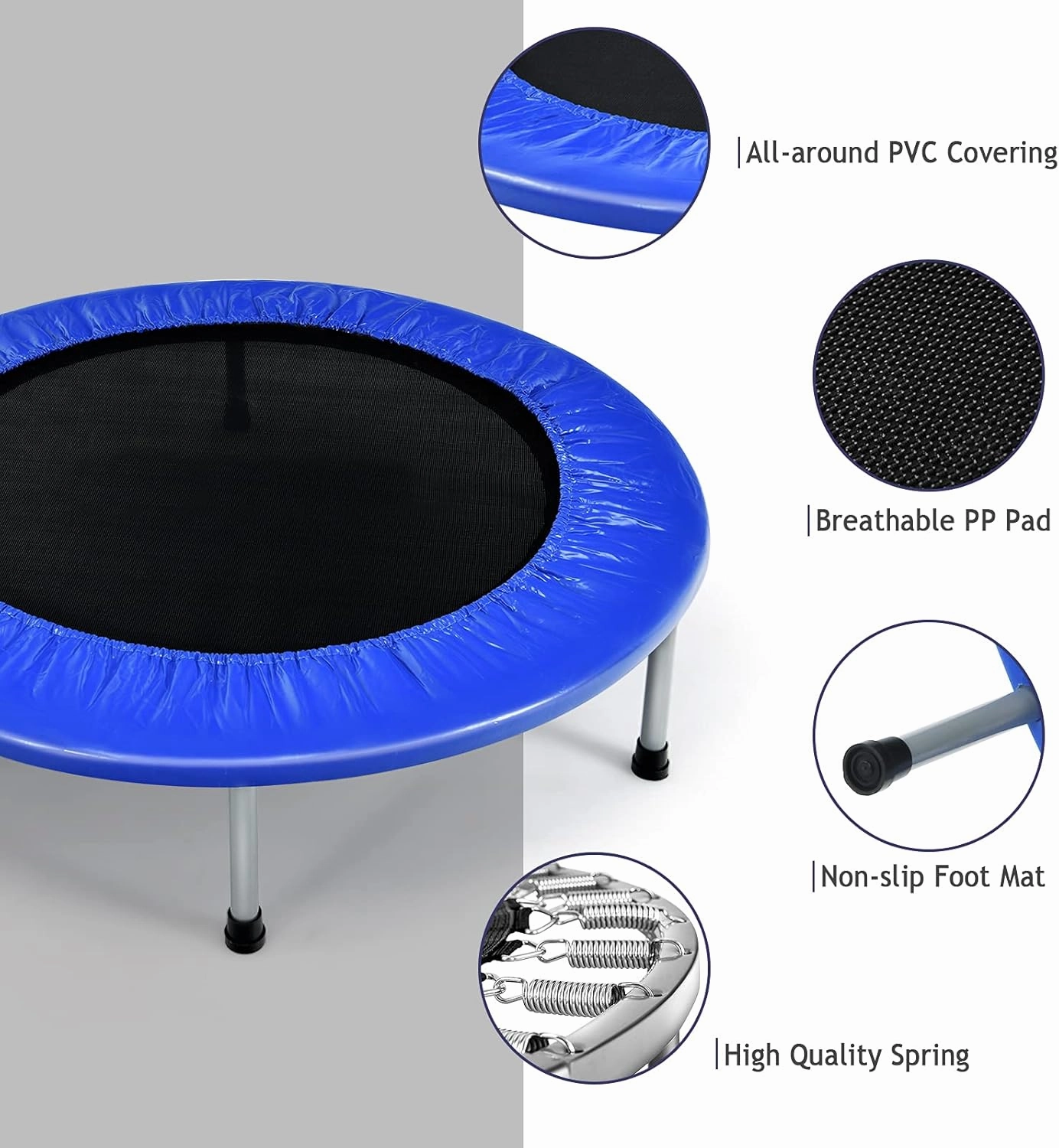 Giantex 36" 38" Folding Mini Trampoline, Portable Recreational Fitness Trampoline for Adults, Kids, Max Load 330lbs, Foldable Indoor Exercise Rebounder Trampoline