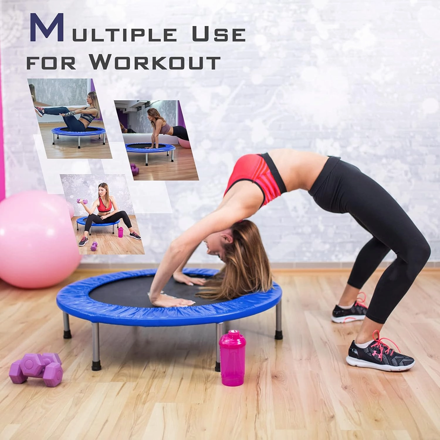 Giantex 36" 38" Folding Mini Trampoline, Portable Recreational Fitness Trampoline for Adults, Kids, Max Load 330lbs, Foldable Indoor Exercise Rebounder Trampoline
