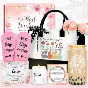 Gigi Gifts for Grandma Gifts for Grandma Birthday Gift for Grandmother Gift from Grandkids Gigi Bracelet Tote Bag Cup Candle Socks Acrylic Puzzle for Mothers Day Christmas Easter