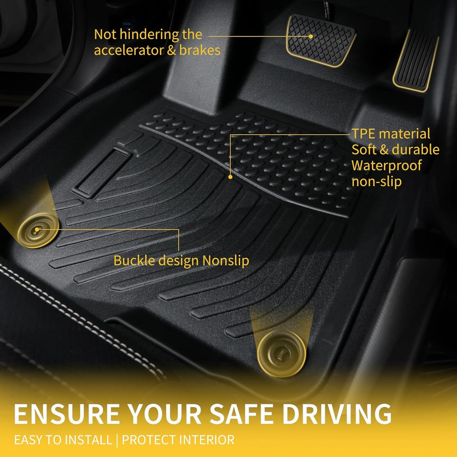 GINOWY- Floor Mats & Cargo Liner for Hyundai Tucson 2022-2024 2025 (Not for Hybrid) TPE All Weather 2023 Tucson Car Mats, Non-Slip Trunk Mat Waterproof Tucson Custom Fit Accessories Mats-Black