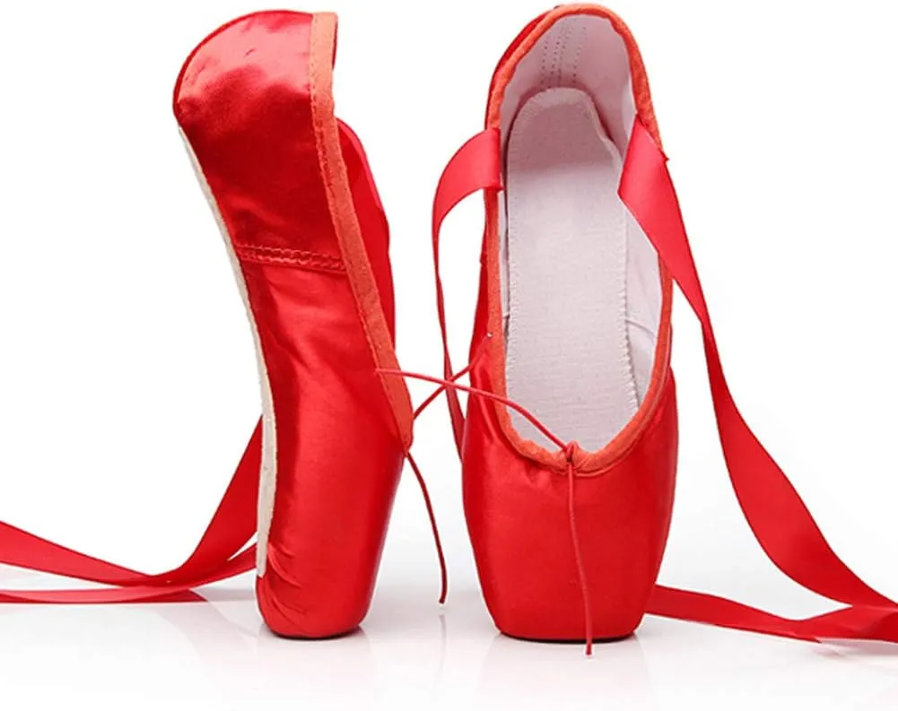 Girls Womens Ballet Pointe Shoes with Ribbons Professional Pointe Dance Shoes,Model-TJ-Pointe Ballet