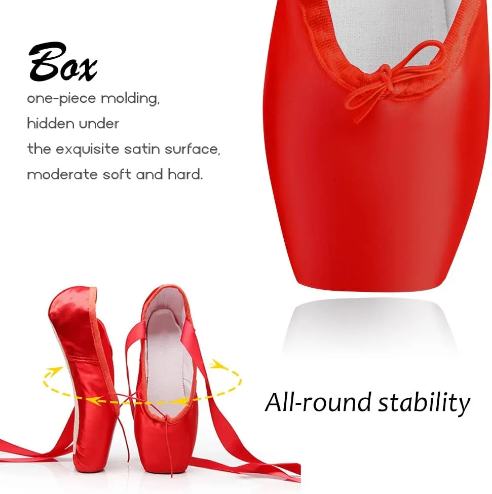 Girls Womens Ballet Pointe Shoes with Ribbons Professional Pointe Dance Shoes,Model-TJ-Pointe Ballet