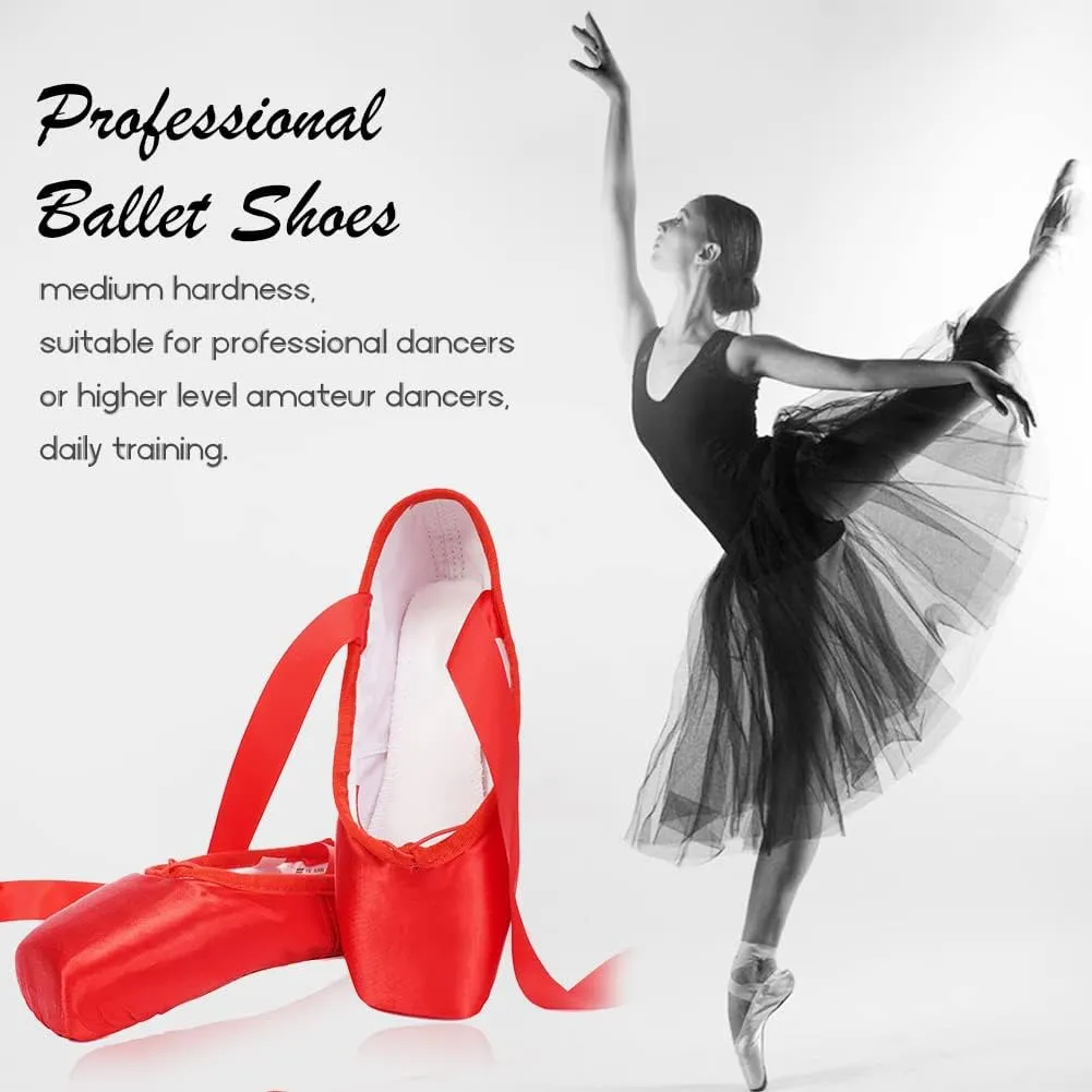 Girls Womens Ballet Pointe Shoes with Ribbons Professional Pointe Dance Shoes,Model-TJ-Pointe Ballet