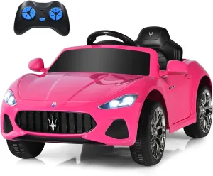 GLACER Kids Ride On Car, Licensed Maserati 12V Battery Powered Ride On Toy w/Remote Control, Lights, Horn, Music, FM, MP3, 4 Wheels Suspension, 2 Speeds, Pink Electric Car for Toddlers Girls Boys