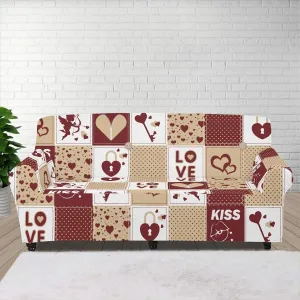 GLENLCWE Stretch Sofa Cover Valentines Day Puzzle Couch Cover 4 Seater Cushion Couch Non-Slip Slipcovers for Women Men