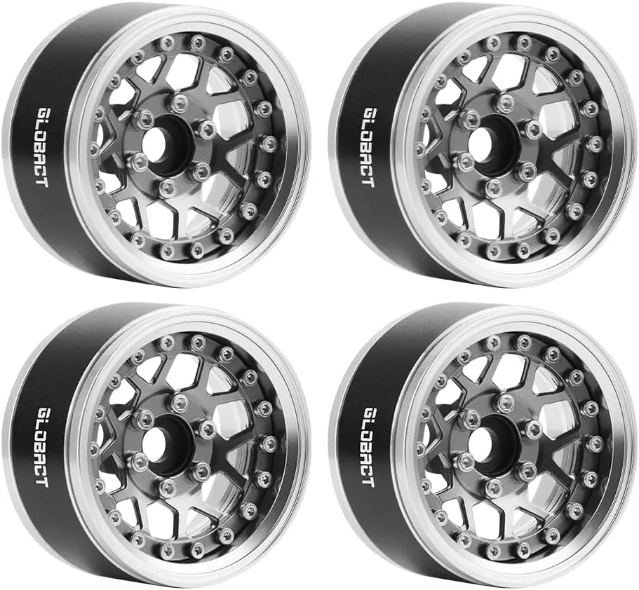 GLOBACT Aluminum 1.9 Beadlock Wheel Rims Adjustable Offsets for TRX4 TRX6 Axial SCX10 Redcat GEN7 GEN8 RC4WD D90 1/10 RC Crawler Upgrade Parts (Titanium)