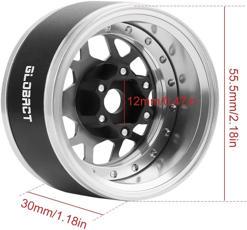 GLOBACT Aluminum 1.9 Beadlock Wheel Rims Adjustable Offsets for TRX4 TRX6 Axial SCX10 Redcat GEN7 GEN8 RC4WD D90 1/10 RC Crawler Upgrade Parts (Titanium)