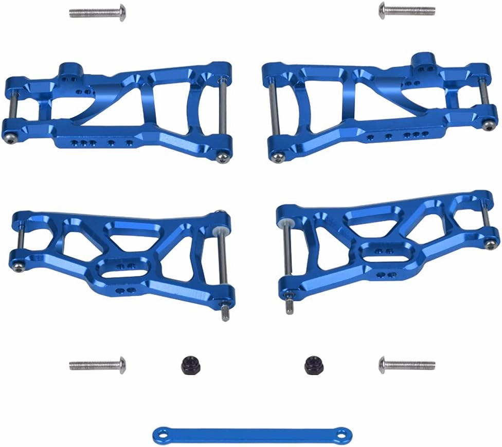 Globact 4-Pack Aluminum Alloy Front & Rear Suspension A-Arms and Tie Bar Upgrade Parts for Traxxas Slash 2WD F-150 1/10 RC Car Replacement of 2555 3631 2532 (Blue)